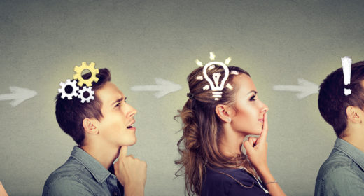Thoughtful man and woman thinking solving together a common problem